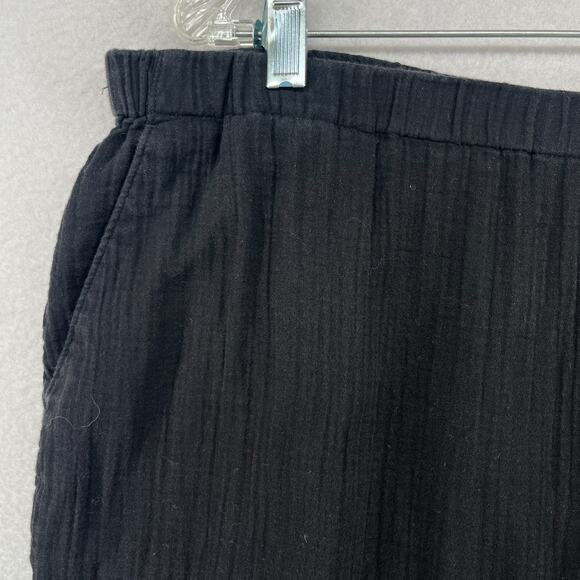 EILEEN FISHER Pants XL Organic Cotton Crinkle Gauze Tapered Pull On Black - Picture 8 of 16